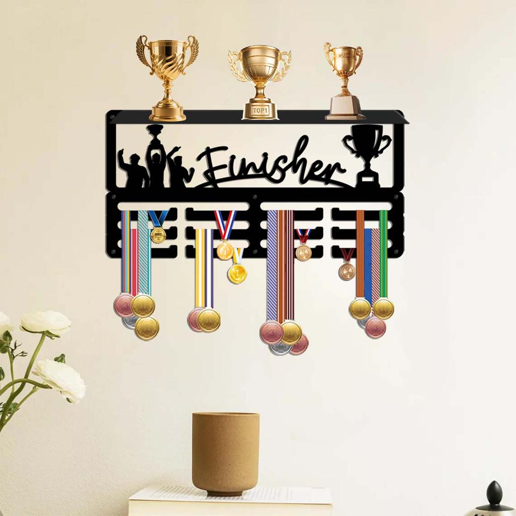 Wrought Wall Mounted Holder with Hooks for Displaying Awards and Decor