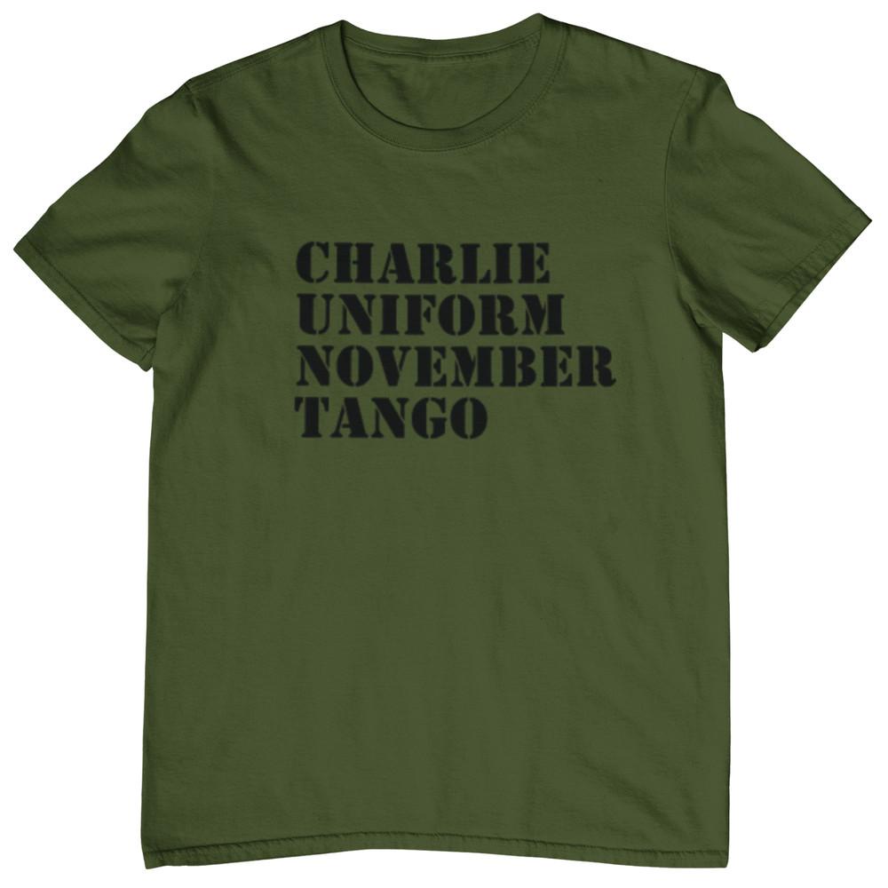 CHARLIE UNIFORM NOVEMBER TANGO T-SHIRT (rude funny offensive army phonetics) Unisex T-Shirt XL
