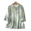 1116 new top Chinese style stand-up collar printed pullover retro Chinese zen cotton and linen shirt