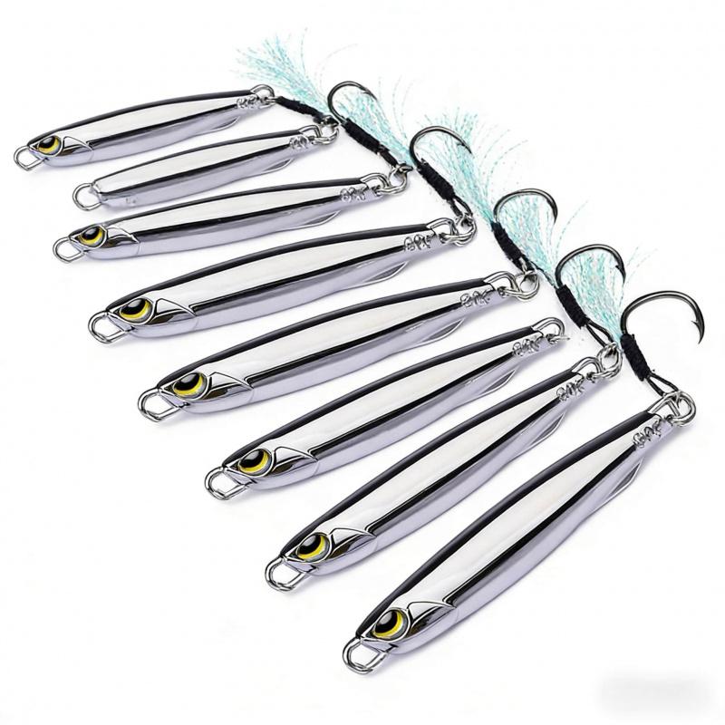Lure Bait Sinking Long Casting Jig with Feather Treble Hook Metal Spinner Quick Draw Special for Mackerel Bass Whitebait Fake Ba