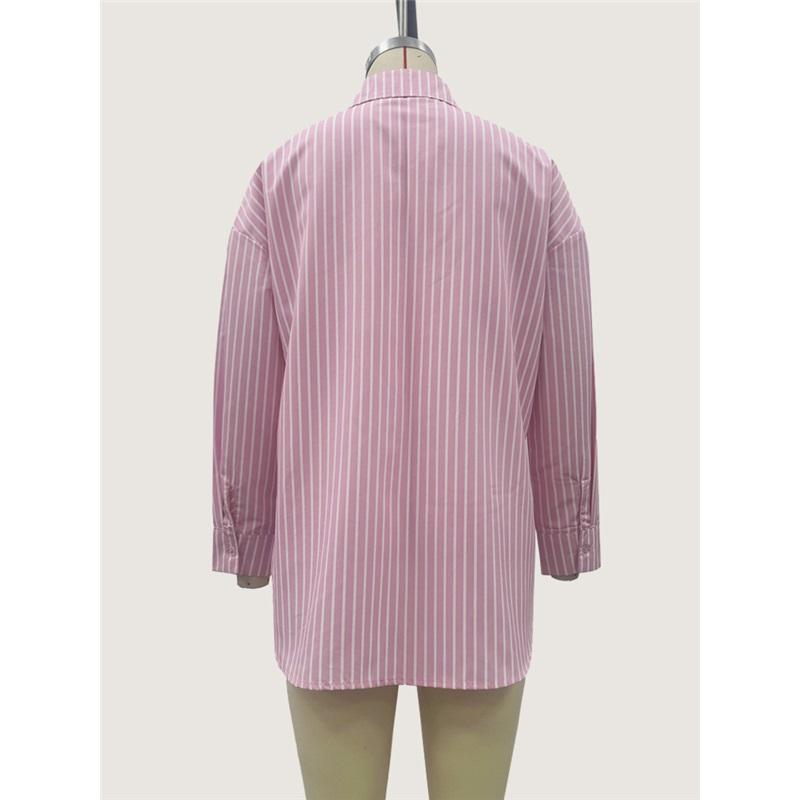 Women's summer striped shirt long-sleeved lapel loose shirt