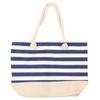 Women Canvas Shoulder Bag Stripes Printing Large Capacity Beach Bag for Shopping Traveling Navy Blue Free Size