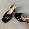 Fashion Mid Heels Women Sandals Designer Retro Suede Heeled Shoes 2025 New Summer Slippers Fashion Elegant Buckle Shoes Dress Sandalias