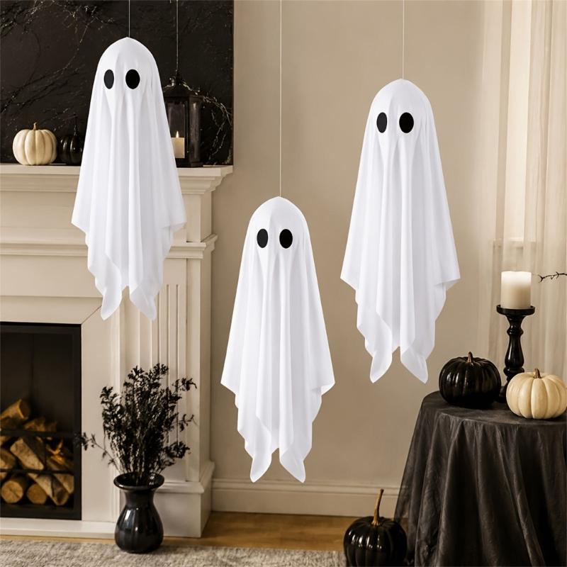 Halloween Seasonal Hanging Figure Set of 3 for Porch and Entryway, Fabric Draped Party Accent for Hallway Display and Seasonal Room Styling