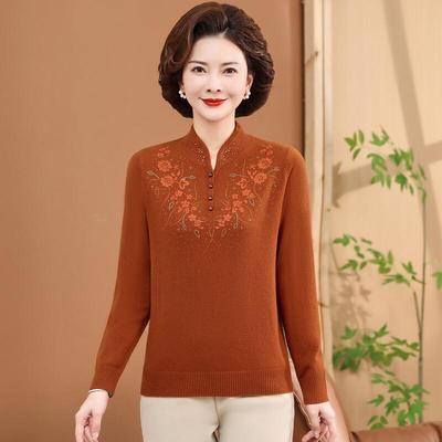 Women's New Chinese Style Merino Wool Embroidered Mock Neck Sweater