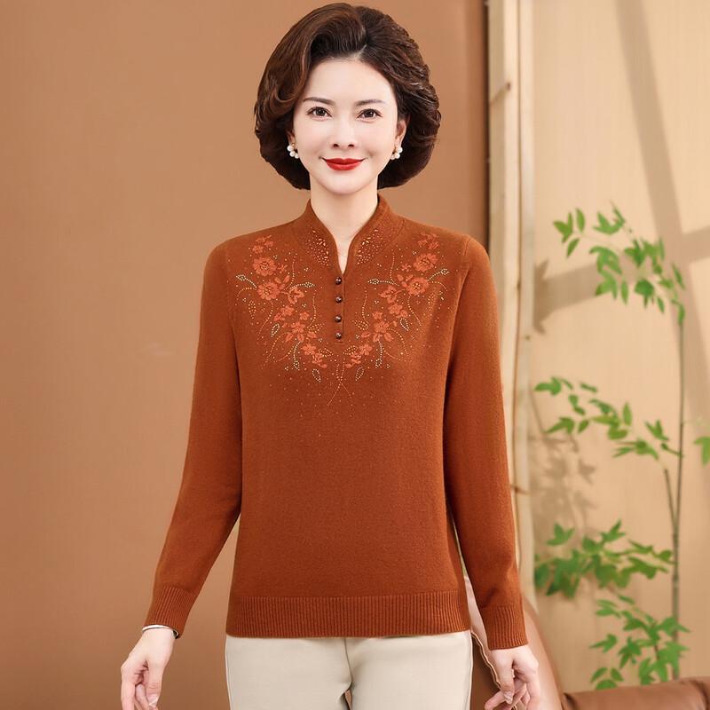 

SNOWFLYING Women s New Chinese Style Merino Wool Embroidered Mock Neck Sweater 2XL