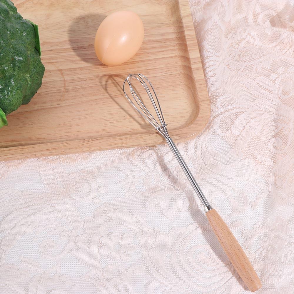 Wooden Handle Mini Egg Whisk Useful Hand Egg Beater Cream Beater Stainless Steel Egg Beater Home