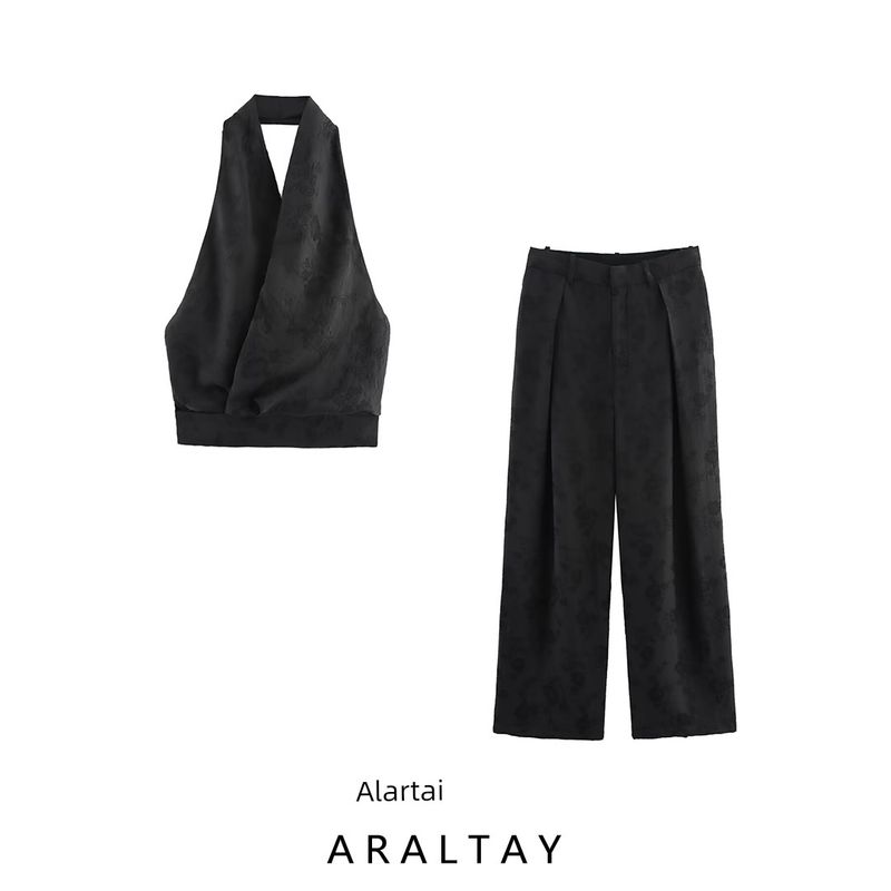 Araltay New Arrival Fashion Style Women's Jacquard Florals Hanging Collar Tops Casual Pants 2731264 800