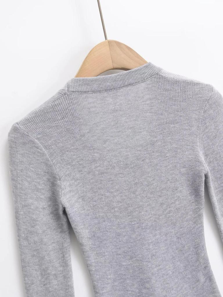 2025 Spring U-Neck Wool Knitwear: Sheer, Slim Fit, Long Sleeve Top