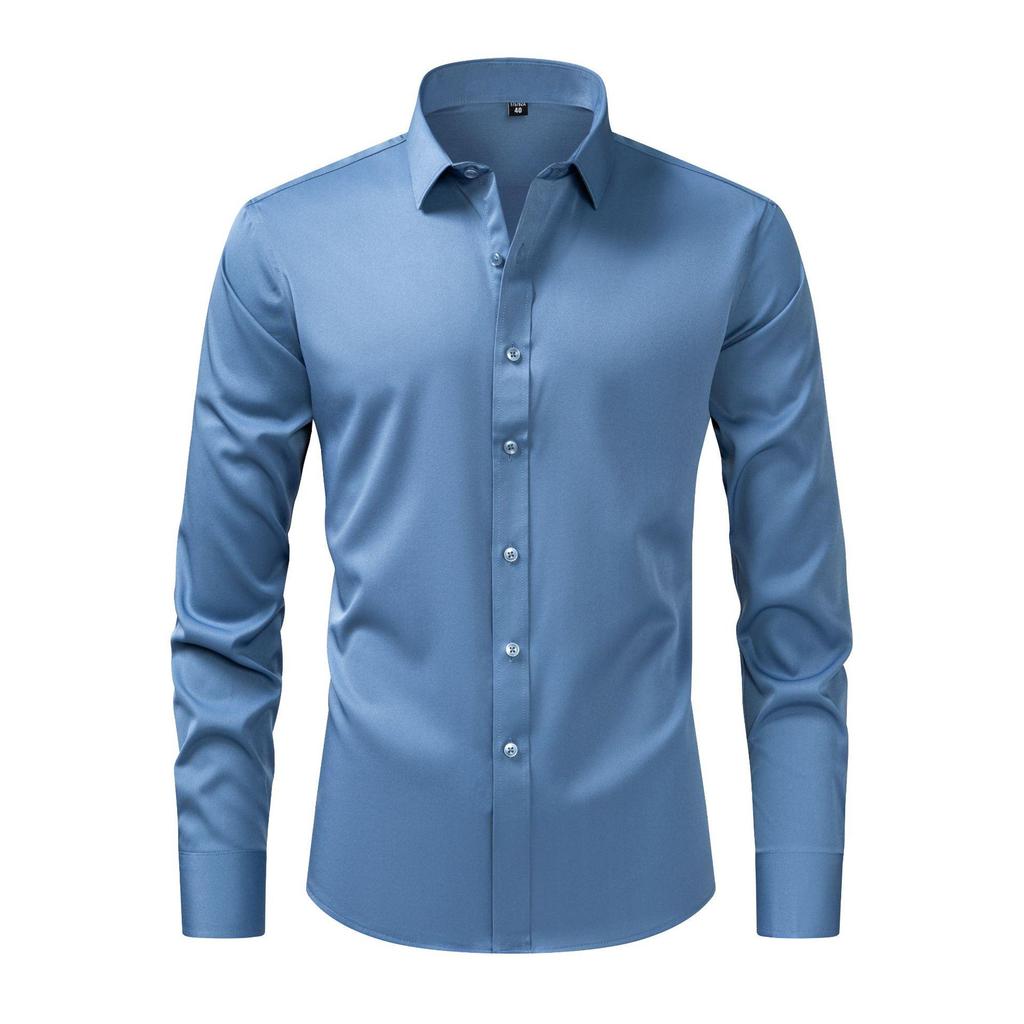 Men's European Style Non-Iron Solid Color Stretch Long Sleeve Business Shirt