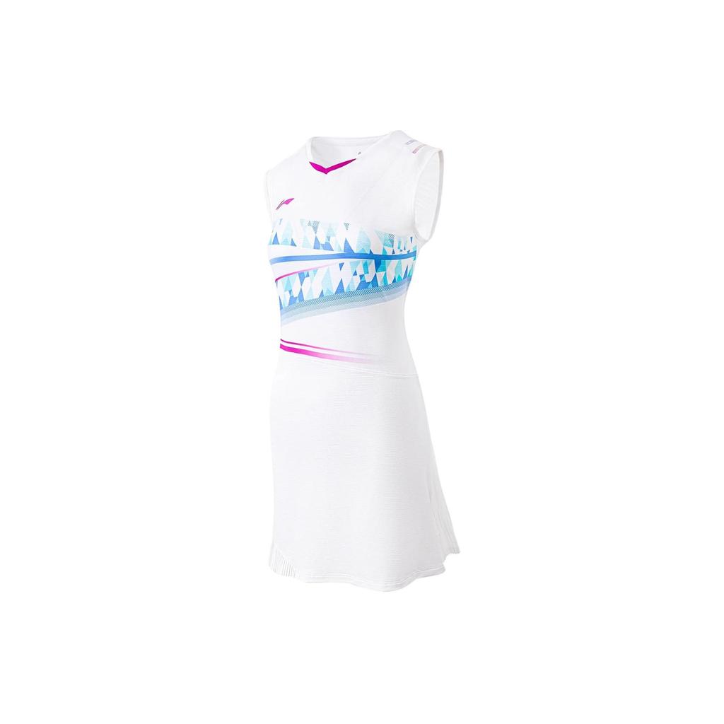 Li Ning Badminton Series Spliced Quick-Dry Cool Antibacterial Slim Fit Dress Set Women Dress Set Standard-White ASKU114-2