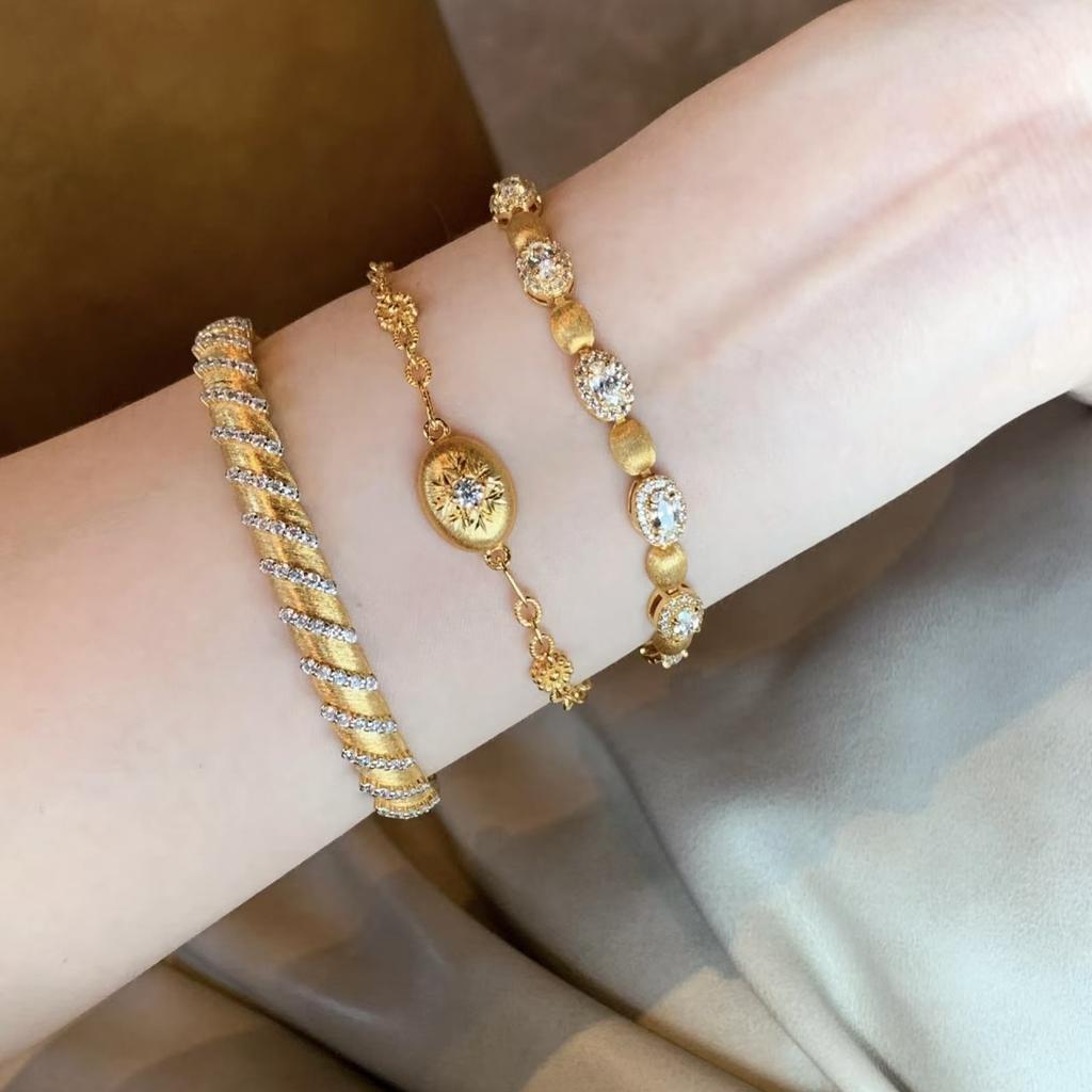 Handmade Brushed Egg Surface Full Diamond Bracelet Women'S Design Sense Light Luxury Red Corundum Oval Bracelet Bracelet Jewelry