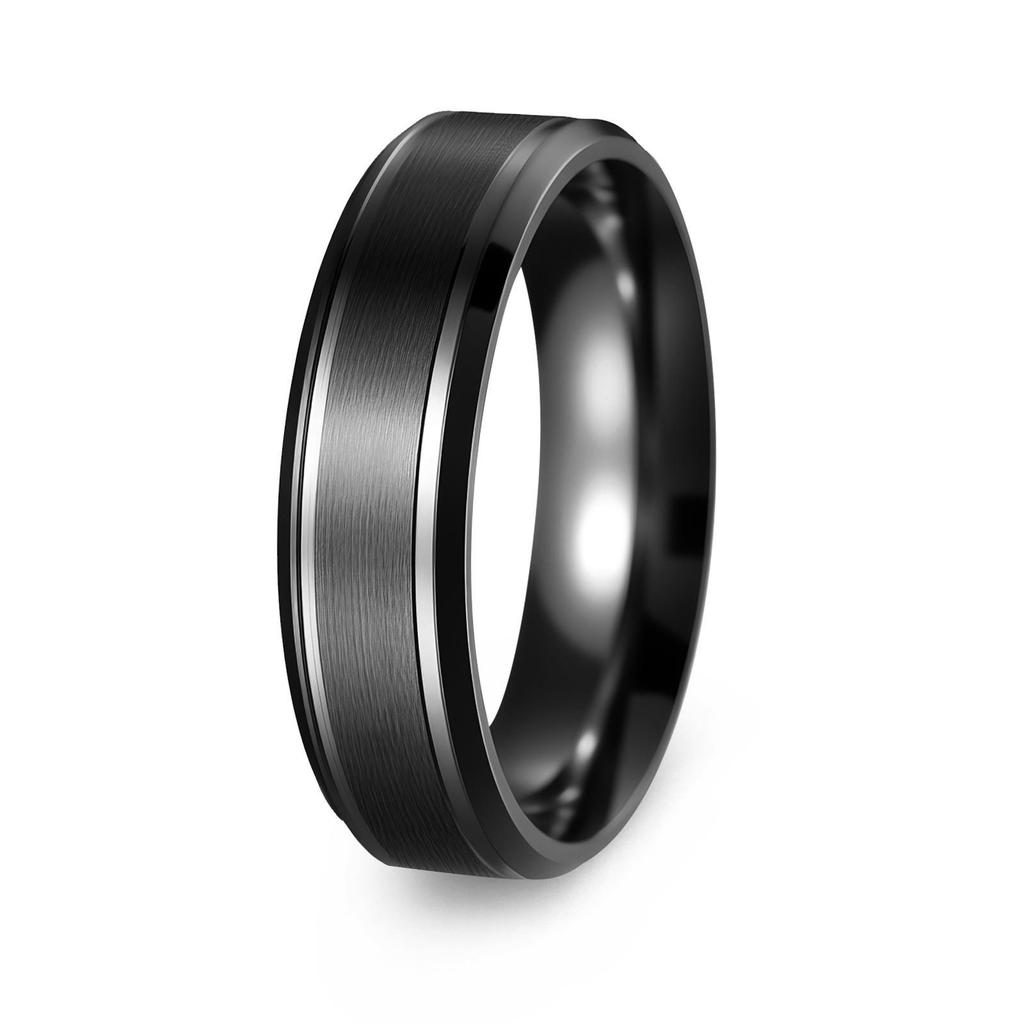 Matte Bevel Stainless Steel Couple Ring - 8/6mm Wide, 18K Gold Plated