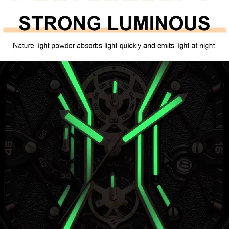 POEDAGAR Fashion Men Wristwatches Luxury Chronograph Luminous Waterproof Date Watch Square Dial Leather Quartz Watches