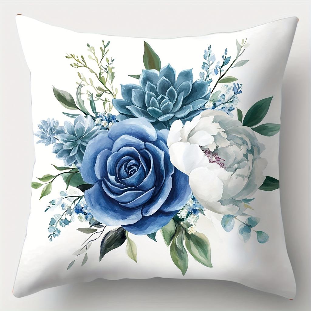 New Style Flower Pillow, Blue And White, Suitable For Living Room Sofa, Bed, Bedroom, Home Decoration, No Pillow Core