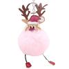 Christmas Deer Keychain Cute Reindeer Pom Pom Keyring Faux Fur Fluffy Plush Ball Charm for Handbag Backpack Purse Accessory