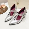 Women's Thick Heel Shoes Spring New Pointed Head Shallow Mouth Rivets Metal Buckle Line Belt High Heels