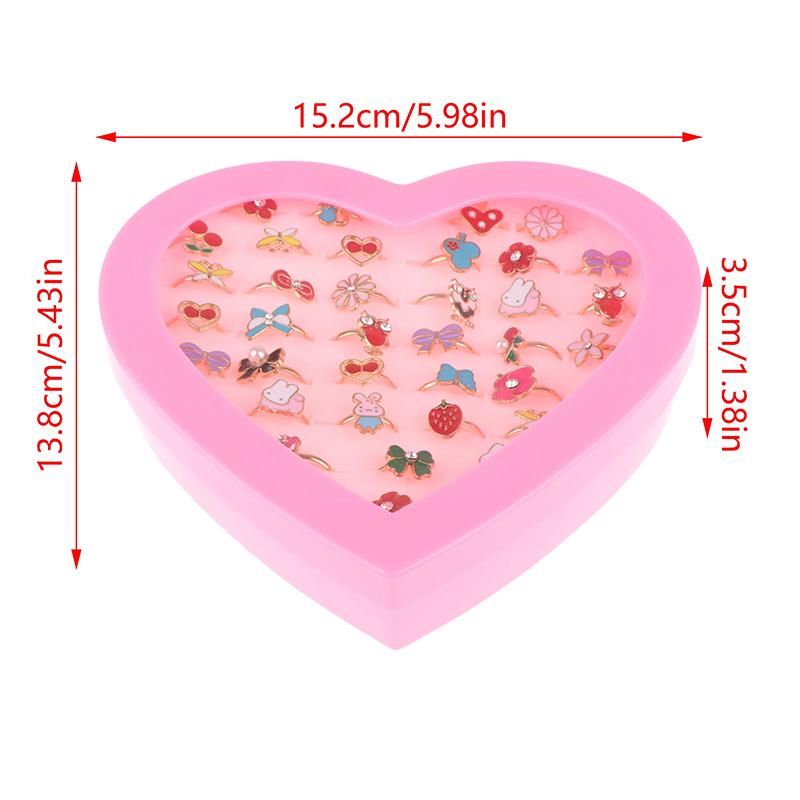 36Pcs Children Rings With Box Adjustable Rings Set Little Girls Cute Colorful Rings Dress Up Kids Gifts Jewelry Toy Finger Rings