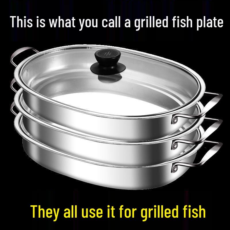Extra Thick Food Grade Stainless Steel Fish Pan for Grilling, Steaming, and Baking