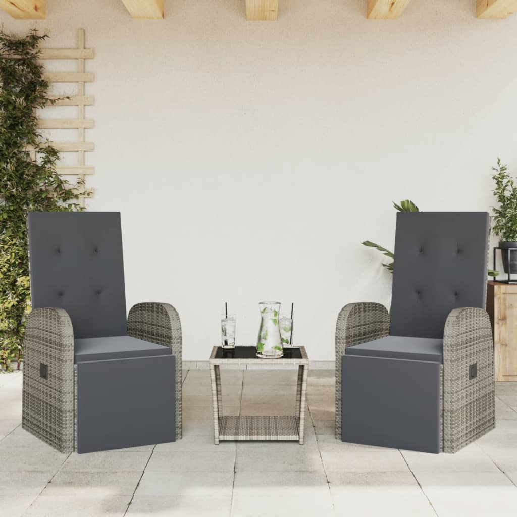 Vidaxl 3-Cz. Garden Furniture Set With Cushions, Grey Rattan Pe