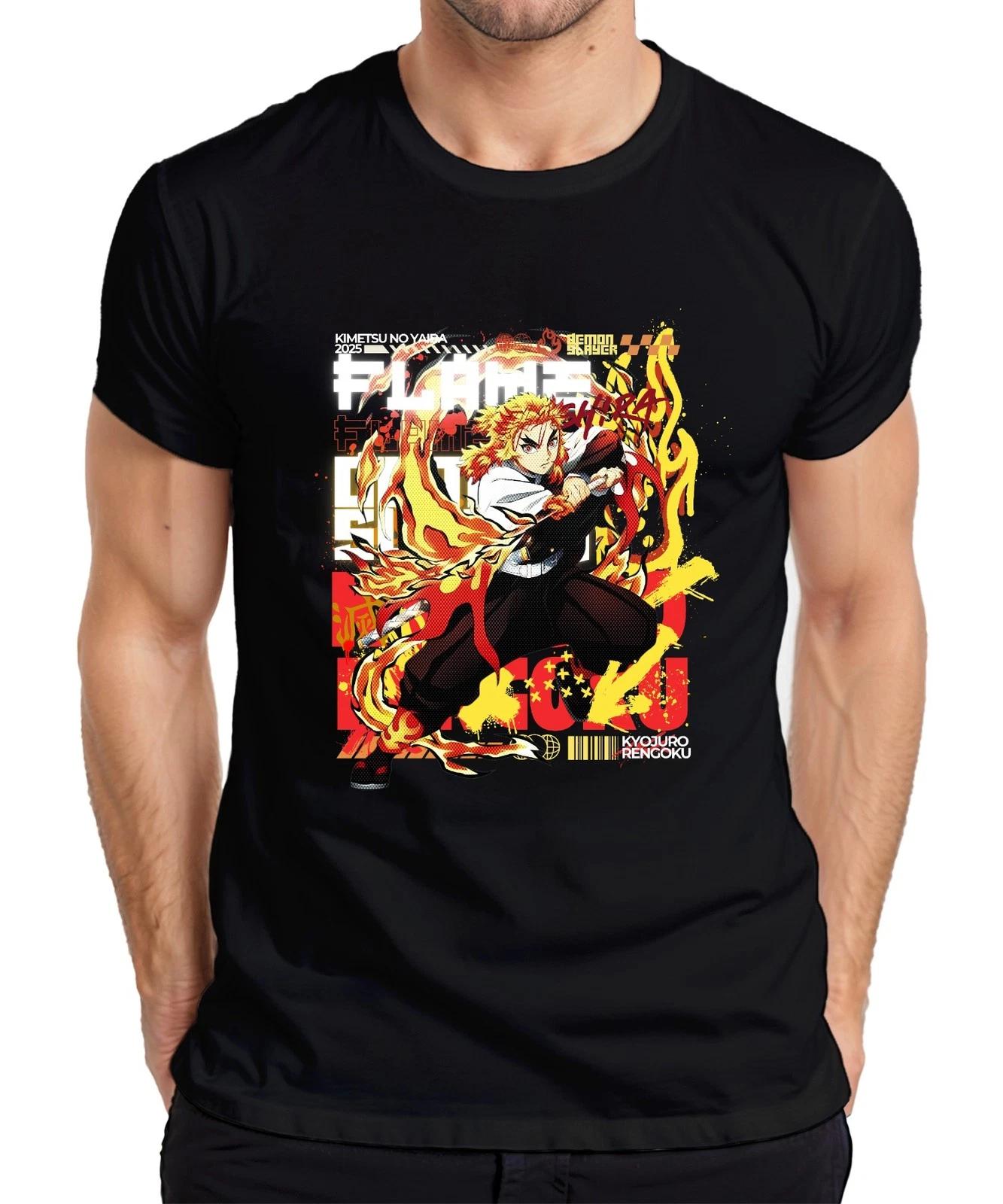 Kyojuro Rengoku Flames Hashira Kimetsu no Yaiba Anime Gift Men s T-Shirt- 2XL