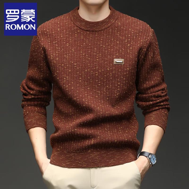 Romon Men's Long Sleeve Round Neck Knit Sweater