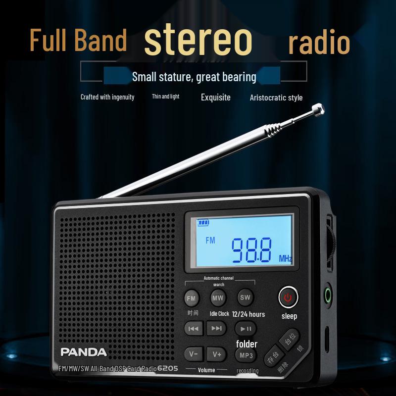 

PANDA 6205 Mini Portable Full Band Radio with Rechargeable Battery and Card Slot for Seniors Black + Charger + Bag + Lithium Battery