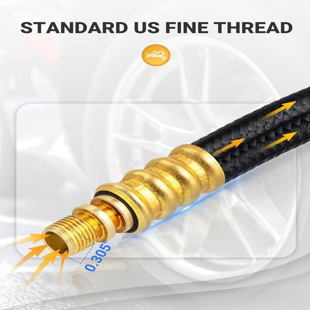 High Pressure Tire Inflator Hose With Valve Adapter For Air Compressor Quick Connect Fits Car Motorcycle
