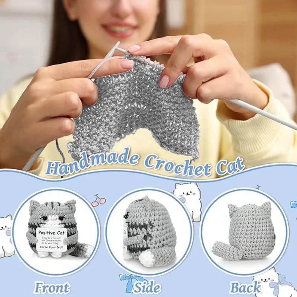Handmade Funny Mini Crochet Cat Emotional Support Toy Cheer Up Stress Relief Gift for Teens Christmas Festival