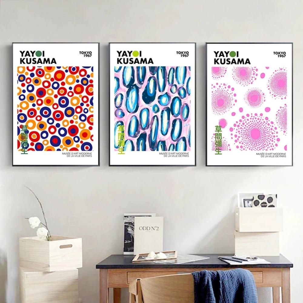Japanese Famous Artist Yayoi Kusama Polka Dot Poster Exhibition Abstract Prints Canvas Painting Wall Art Picture Home Room Decor