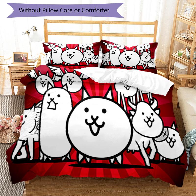 3pcs The Battle Cats Pattern Bedding Set Duvet Cover Set Includes Duvet Cover &pillowcases, Perfect All Season Bedroom Decoration & Gift