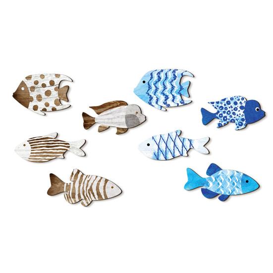 4Pcs Vintage Beach Wall Decor Nautical Coastal Wooden Fish Wall Art Ocean Style Fish Sculpture Lake House Hanging Decoration for Bathroom Bedroom