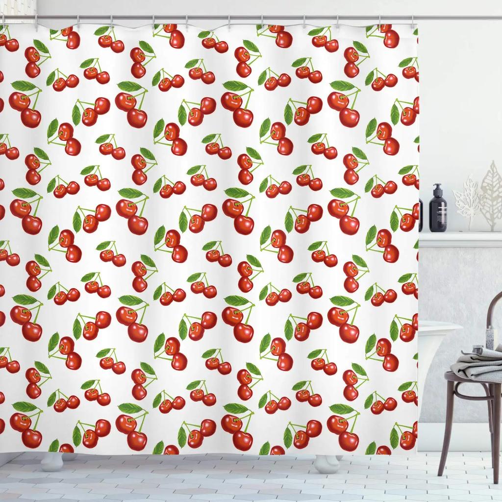 Cartoons Fruit Strawberry Printing Bathroom Curtains Waterproof with Hooks Shower Curtain Polyester Hanging Curtains Multi Size