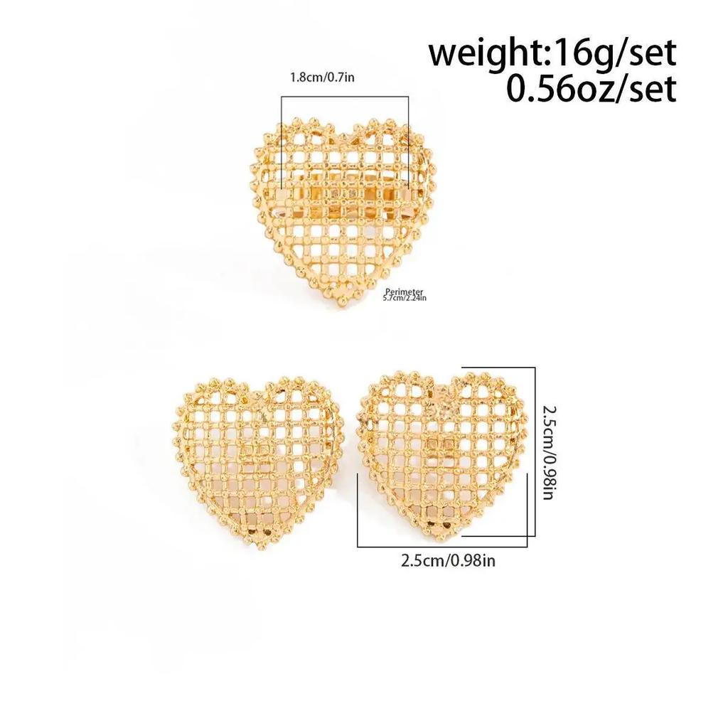 New Personalized Mesh Hollow Out Heart Adjustable Ring Stud Earring Set Women Vintage Jewelry Set Valentine's Day Gift New