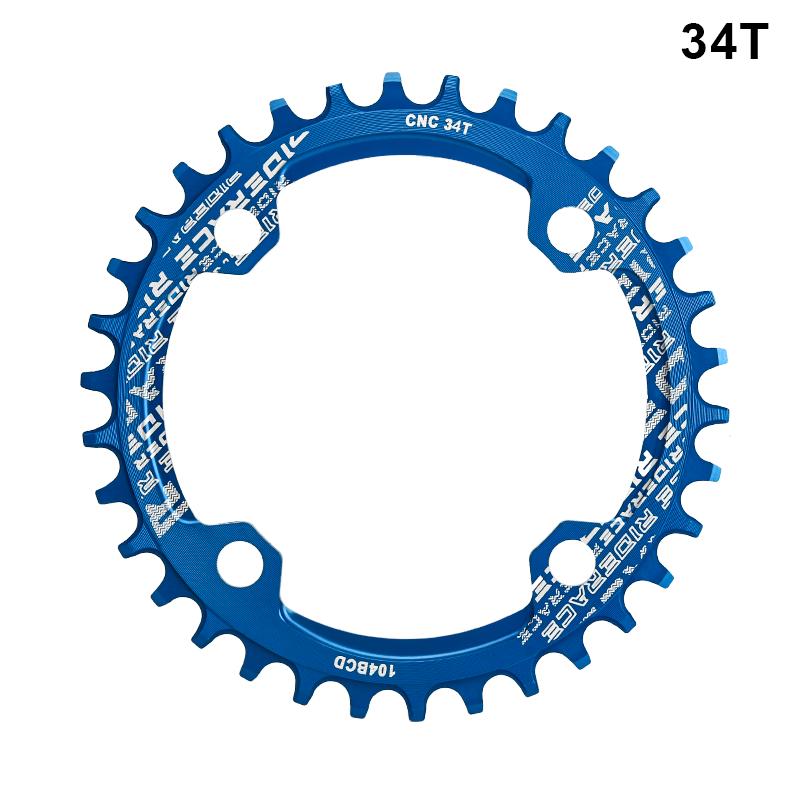 RIDERACE Bicycle Crank Chainring 104BCD Round Shape Narrow Wide 32T/34T/36T/38T Mountain Bike Crankset Chainwheel Single Plate