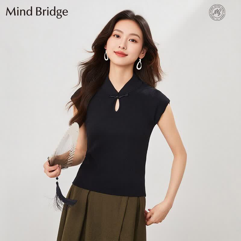 Mind Bridge Women s Chinese Style Sleeveless Frog Button Knit Top One Size F