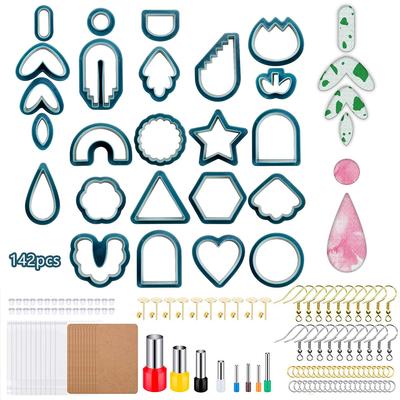 Juego de 142 Cortadores de Arcilla Polimérica Cortador de Pendientes de Arcilla Plástica Acero Inoxidable Molde para Joyería DIY Accesorios para Hacer Pendientes