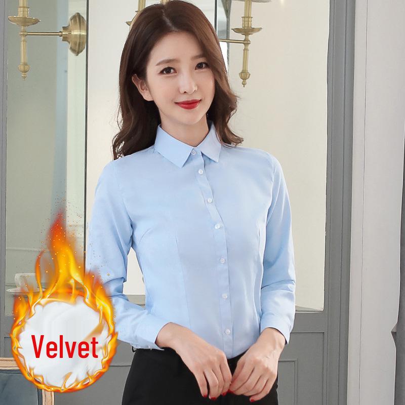 Elegant Slim Fit Warm White Women's Long Sleeve Blouse for Autumn/Winter Workwear