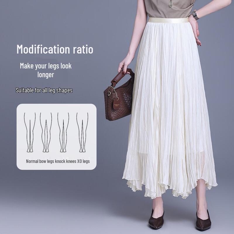 Elegant Glossy Pleated Elastic Waist Midi Skirt
