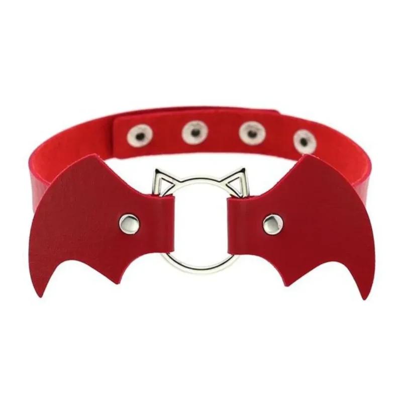 Vintage Punk Gothic Harajuku Cosplay Black White PU Leather Bat Choker Necklace for Women Men Statement Necklaces Jewelry