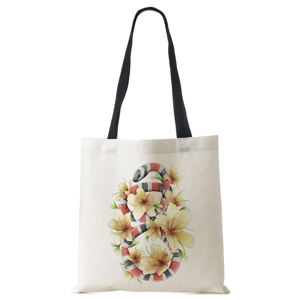 Flower Snake Women Shoulder Bag Letter Printed Reusable Shopper Tote Bag Harajuku Eco Canvas High Capacity Handbag CLE