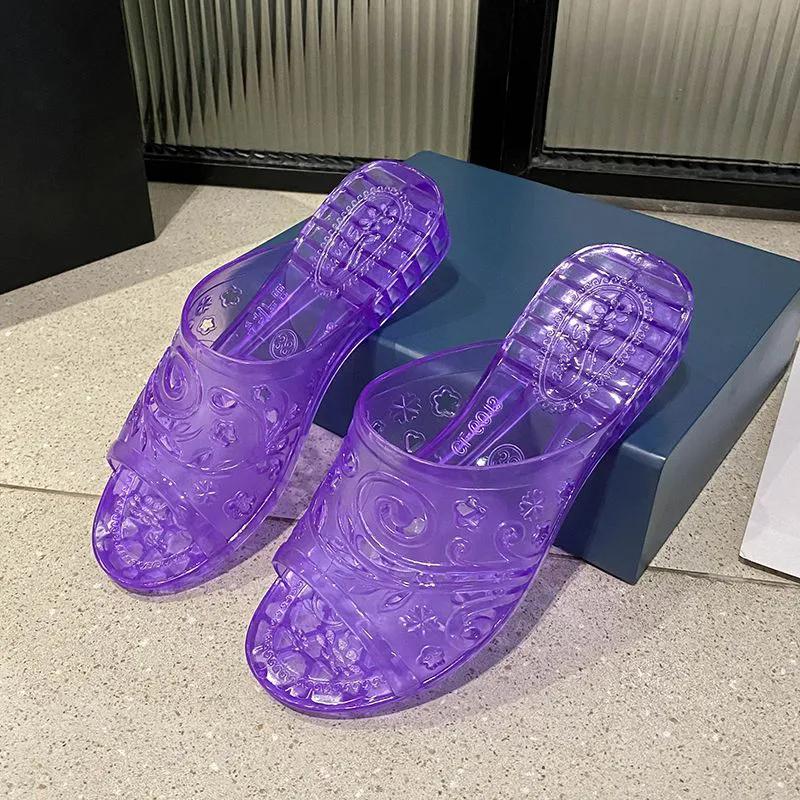 WTEMPO Large Size Solid Color Slippers Women's Spring Summer Casual Home Slope Heel Anti Slip Anti Odor Wear-resistant PVC Shower Thick Heel Slippers