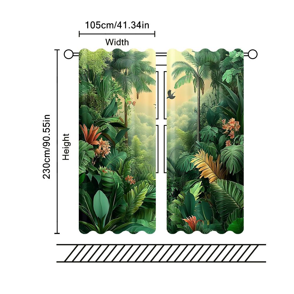 2pc,  Spring Window Curtain jungle plants Versatile Polyester,Without Electricity Birthday Party Use for Indoor Celebrations,