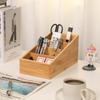 HTB Aufbewahrungskoffer ML 2er Set Aufbewahrungsbox 4 Fächer Herausnehmbar Tischplatte aus natürlichem Bambus Aufbewahrungszubehörkoffer Pinselhalter Schreibwaren, HTB-TSB2