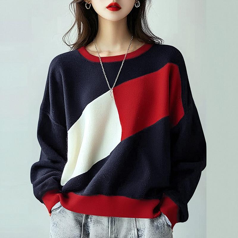 ZANZEA Women Casual Round Neck Long Sleeve Color Block T-Shirts