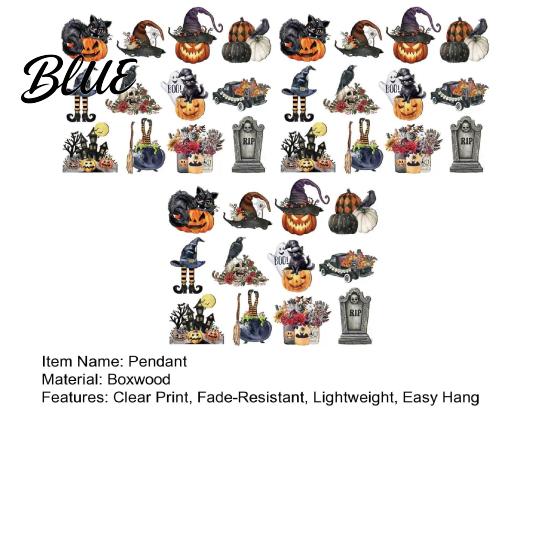 Creative Holiday Gift Tag Decorations 36Pcs Vintage Halloween Wooden Hanging Ornaments Pumpkin Black Cat Witch Ghost Scary Hat Castle Wall