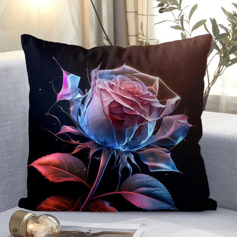 Rose Flower Print Decorative Pillowcase Bedroom Living Room Square Cushion Pillowcase
