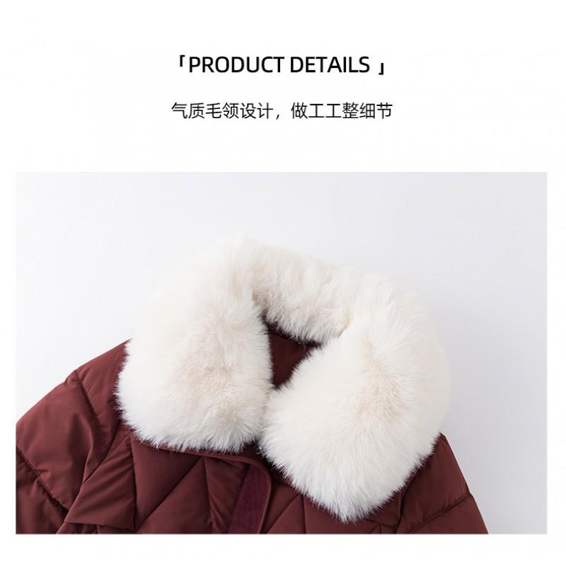 Womens Long Winter Coat With Detachable Faux Fur Collar Thick Cotton-Padded Parka Slim Fit Over-Knee Outerwear