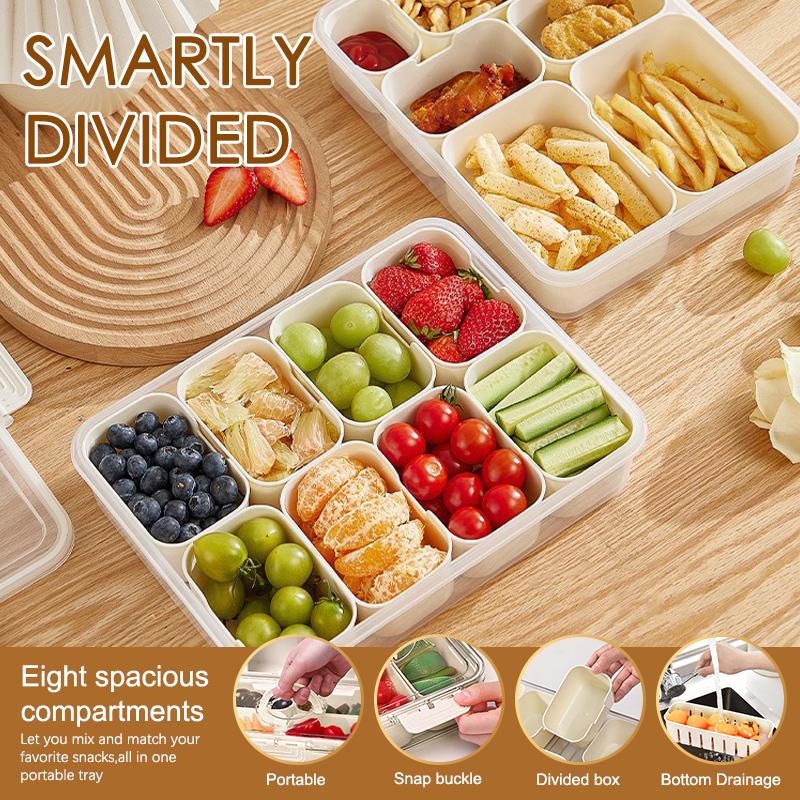 Rugged Snack Food Box Container Seasoning Divided Tray To Serve With Lid And Handle, 4/8 Snack Dividers Portable Platter