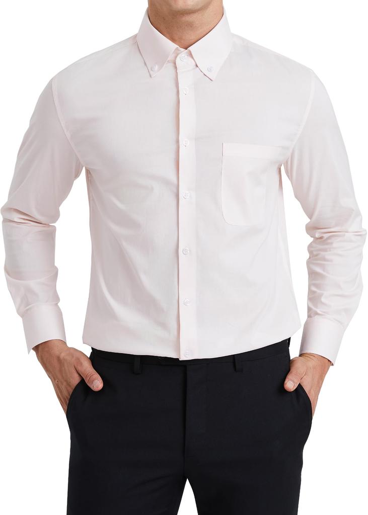 Enlision Casual Long Sleeve Dress Plus Sizes Available Men's Button-Down Shirt, Pink, Cotton,